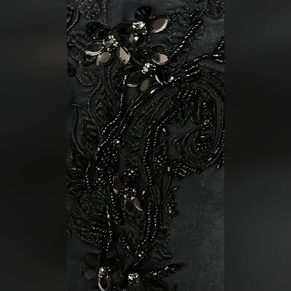 NWOT WHBM Distressed Black Classic Rise Skinny Ankle Embellished Jeans Size 4 - Picture 8 of 15